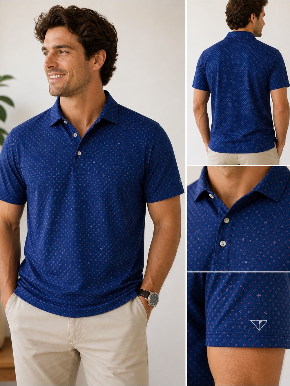 Peter Millar Fish Print Polo Shirt Summer Comfort Blue Performance Size Large